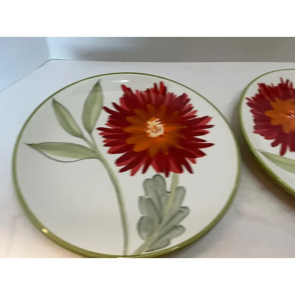 Dansk Lime Twist Dahlia Accent Salad Plates Handpainted Floral Set of 2 8.25